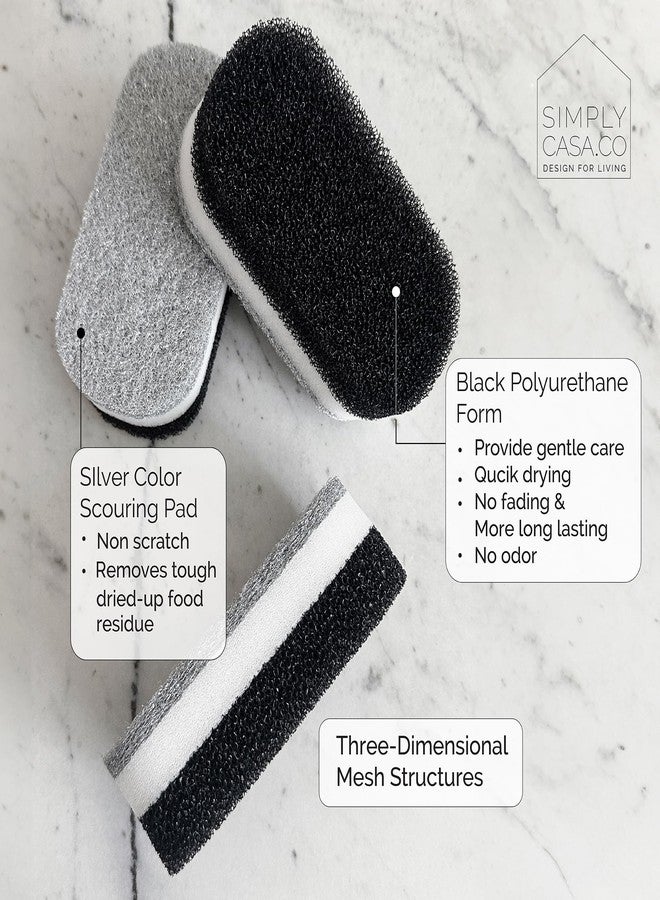 SIMPLYCASA Kitchen Dish Cleaning Sponges - Pack of 6 | Non-Scratch & Fast-Drying | Reusable Scrubbers for Kitchen & Household Use | Stylish Black & White Design - Image 2